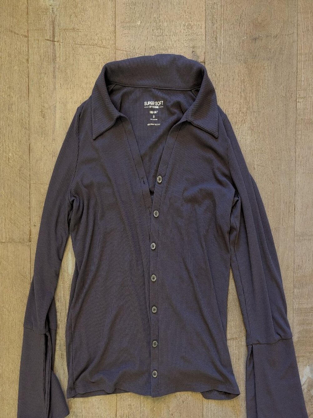 Torrid Super Soft Rib Knit Charcoal Long Sleeve Button Henley Top Size 0